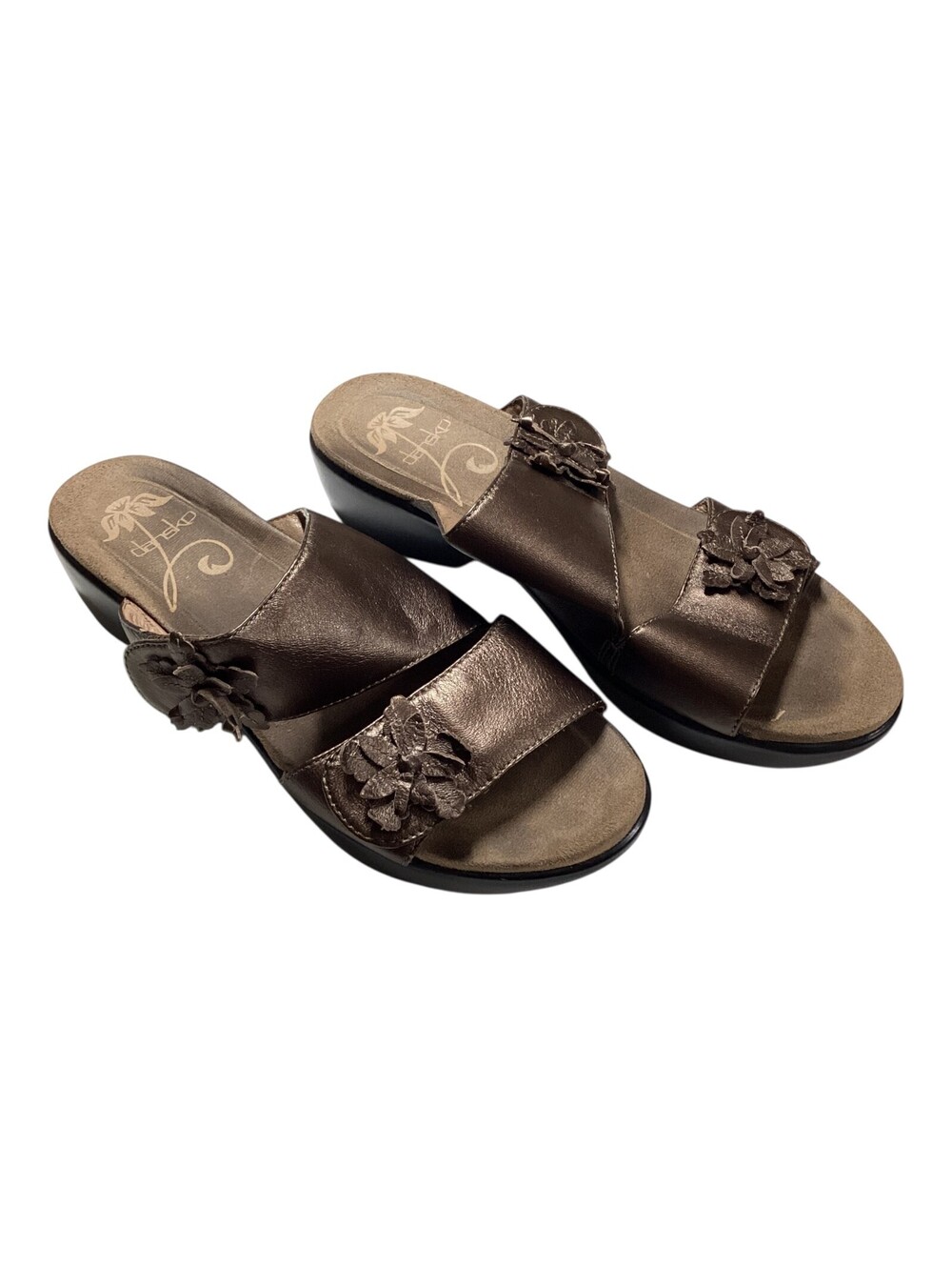 DANSKO Women's Donna Slide Sandal Shoes Leather Flower Sz 38 7.5 - 8 Brown EUC